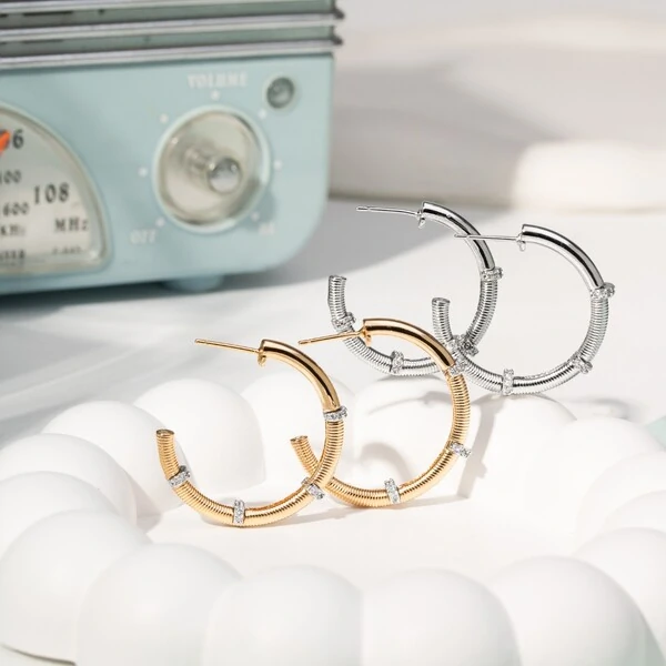 Argola Retrô G Textura Ródio Branco