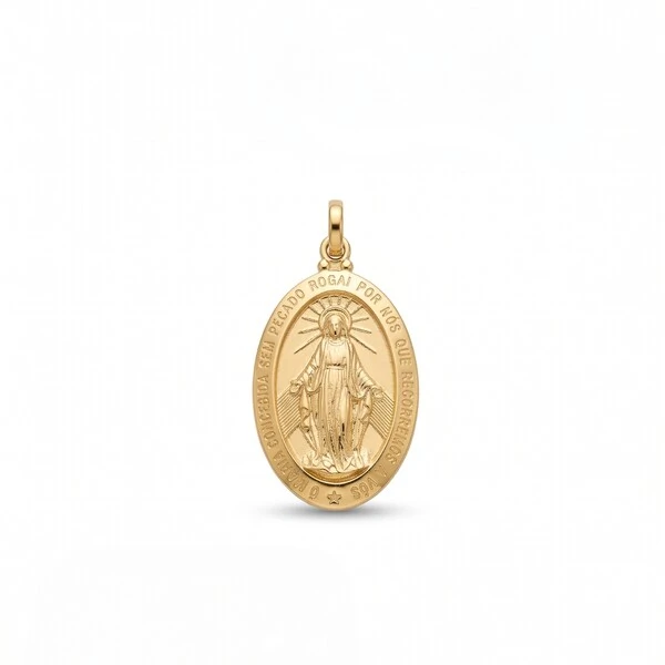 Pingente Medalha Milagrosa Nossa Senhora das Graças | Prata com Banho de Ouro 18k | 3x1,9cm | Frente