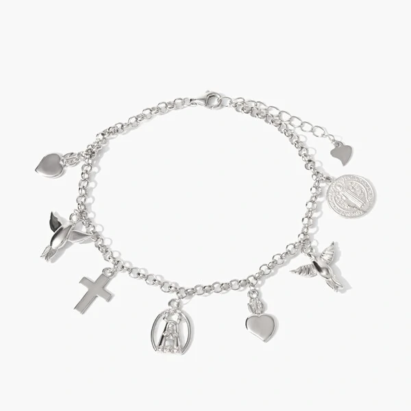 Pulseira Espírito Santo, São Bento e Nossa Senhora Prata 925