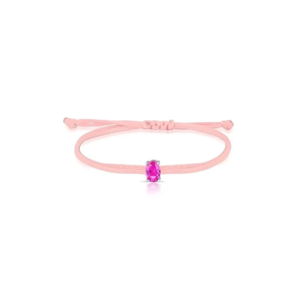Pulseira Regulável com Fio Encerado Rosa Claro Oval Pink Prata 925