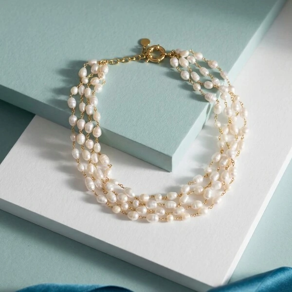 Colar 4 Fios Pérola de Água Doce | Banho de Ouro 18k | Regulável 40–45cm