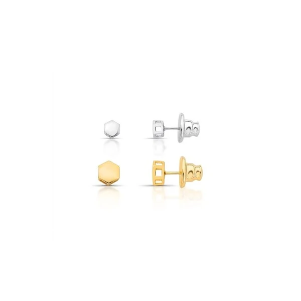 Kit de Brincos Geometric Shape Acabamento Polido Ródio Branco e Ouro