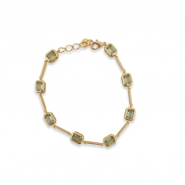 Pulseira Pedras Retangulares Intercaladas Cinza Fumê | Banho de Ouro 18k | 5x3mm | Regulável 18–20cm