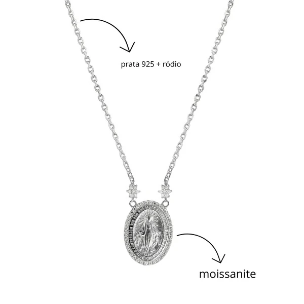 Colar Nossa Senhora das Graças P Moissanite Prata 925