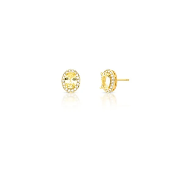 Brinco Oval P Citrino Banho de Ouro 18 K