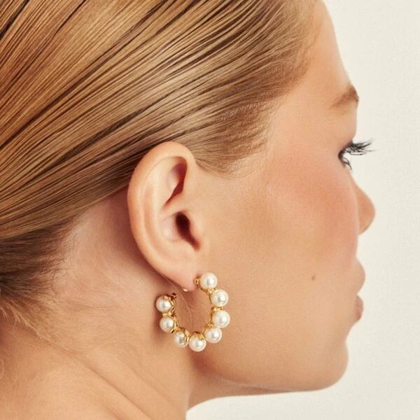 Argola Pérolas e Pontos de Luz Banho de Ouro 18 K