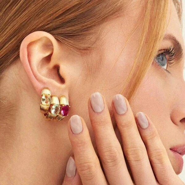Argola Texturizada Oval Rosa Banho de Ouro 18 K