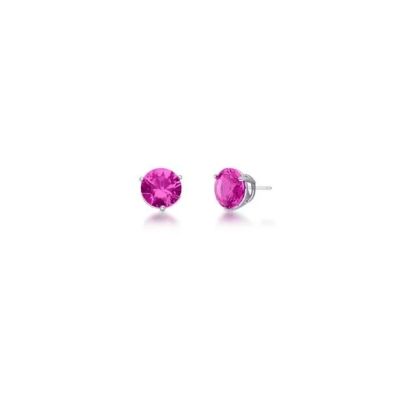 Brinco Ponto de Luz 8 MM Pink Ródio Branco