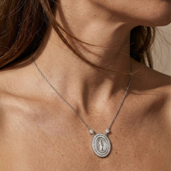 Colar Nossa Senhora das Graças Oval Prata 925