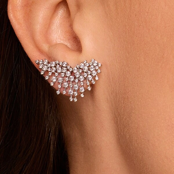 Brinco Ear Cuff Cometa Zircônias | Ródio Branco | Tarraxa Vírgula