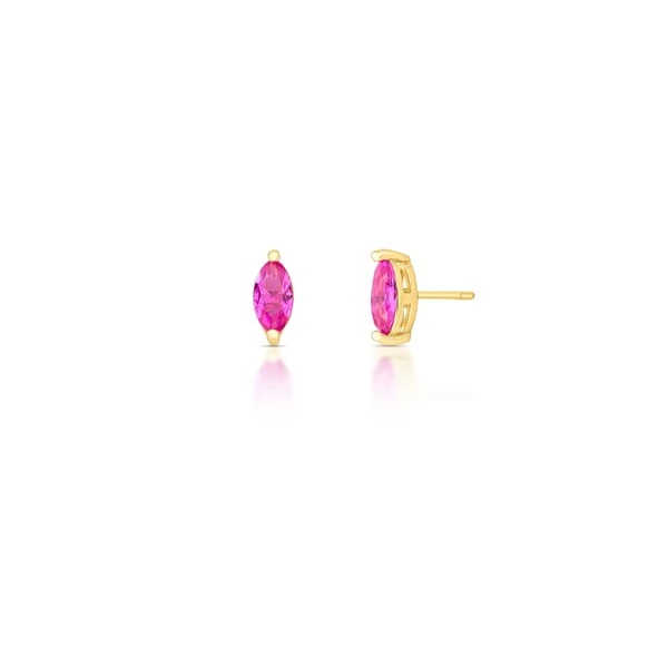 Brinco Navete Rosa Escuro Banho de Ouro 18 K