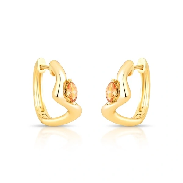 Argola Curva com Cristal Navete Bege | Liga Metálica Banho Ouro 18k | 1,9 cm × 2,2 cm