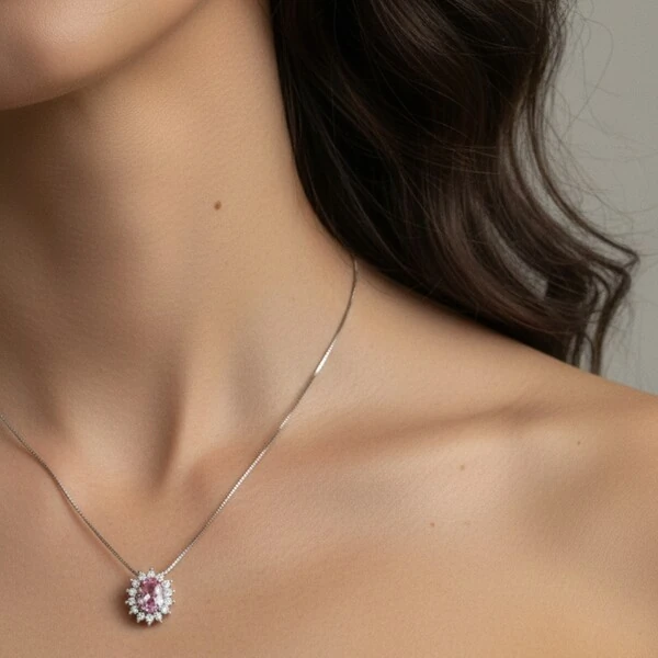 Colar Oval Kunzita Princesa Prata 925