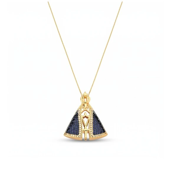 Colar Nossa Senhora Aparecida Dupla Face Banho de Ouro 18 K