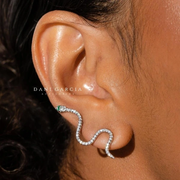 Brinco Ear Cuff Snake Ródio Branco