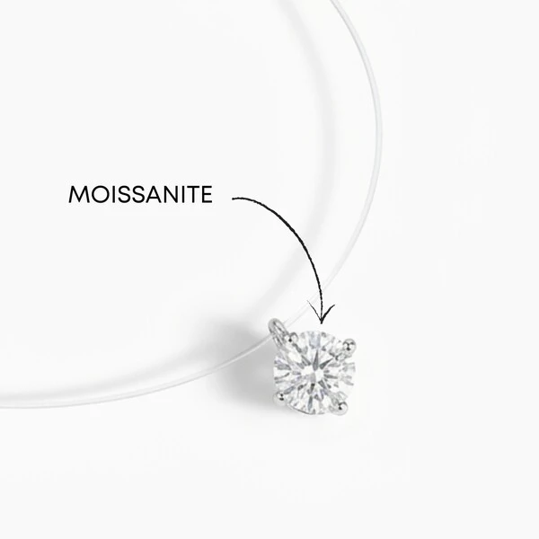 Colar Fio de Nylon Solitário Moissanite Redondo G | Prata 925 com Ródio | 35 cm + Extensor