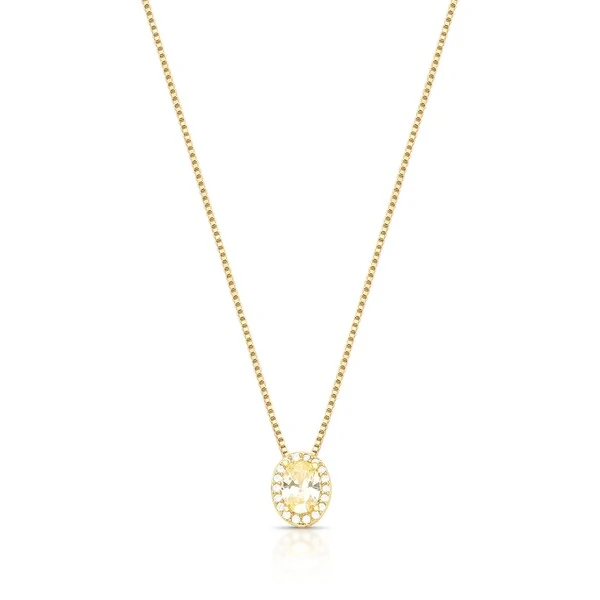 Colar Oval Citrino Banho de Ouro 18 K