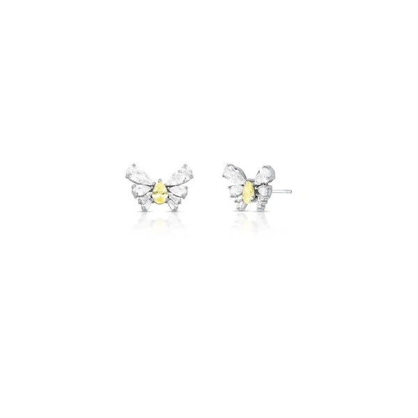 Brinco Borboleta Gota Citrino Ródio Branco