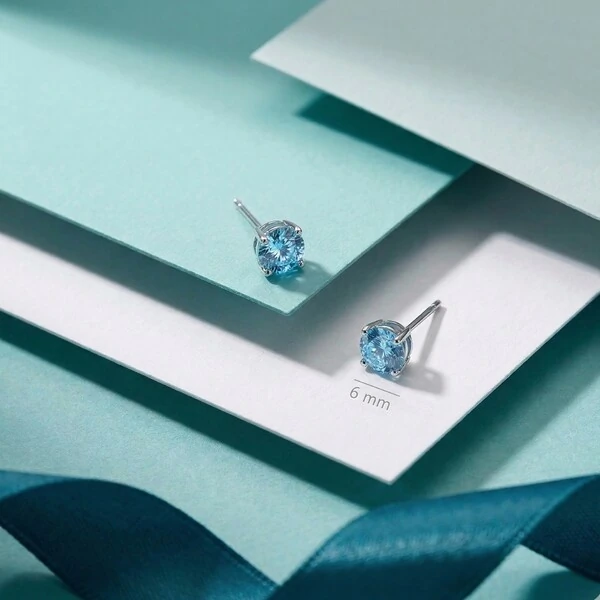 Brinco Solitário 6 MM Água Marinha Prata 925