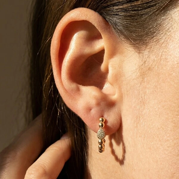 Argola Bolinhas Gota Cravejada Prata com Banho de Ouro 18 K