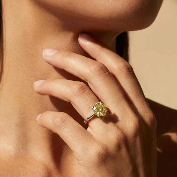 Anel Solitário 10 MM Yellow Fancy Prata 925