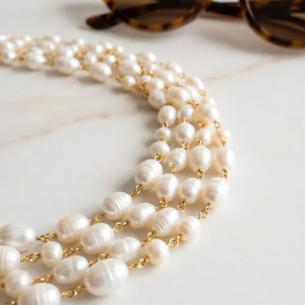 Colar 4 Fios Pérola de Água Doce | Banho de Ouro 18k | Regulável 40–45cm