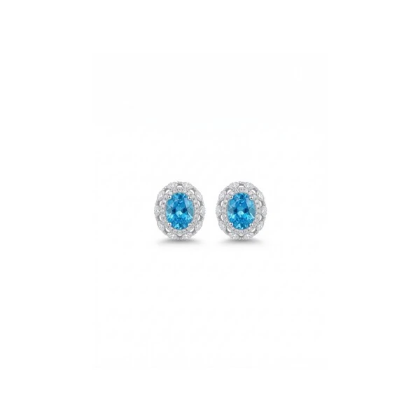 Brinco Oval Zircônia Água Marinha Isa Prata 925