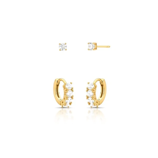 Argola e Brinco Primeiro e Segundo Furos Prata com Banho de Ouro 18 K