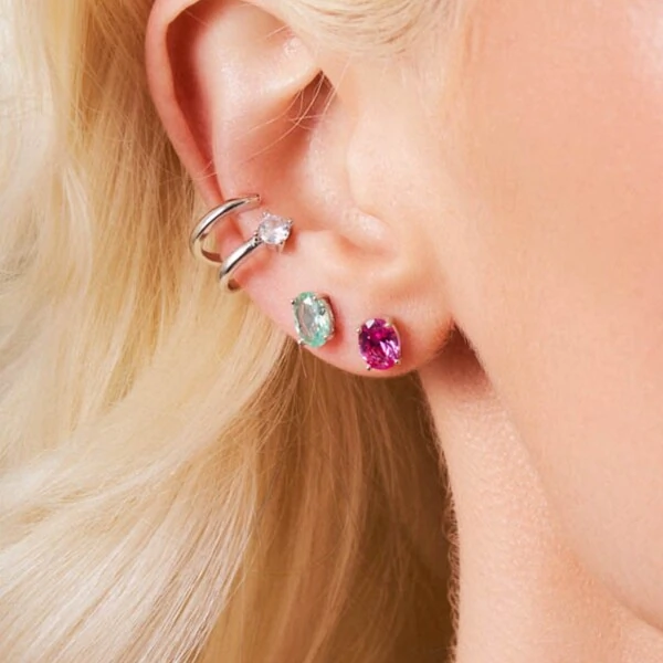 Brinco Oval Verde PP Prata 925