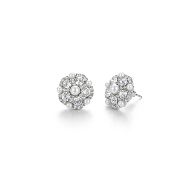 Brinco Flor Pérola Shell Ródio Branco