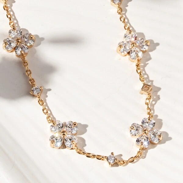 Colar Florzinhas com Zircônia Banho Ouro 18k