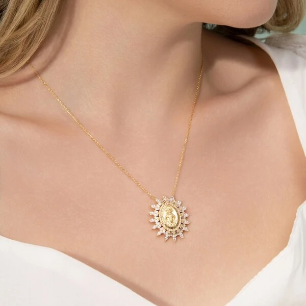 Colar Nossa Senhora das Graças Navetes Prata 925 com Banho de Ouro 18 K