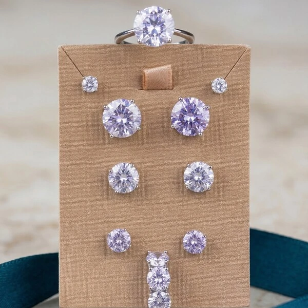 Brinco Solitário 10 MM Lavanda Prata 925