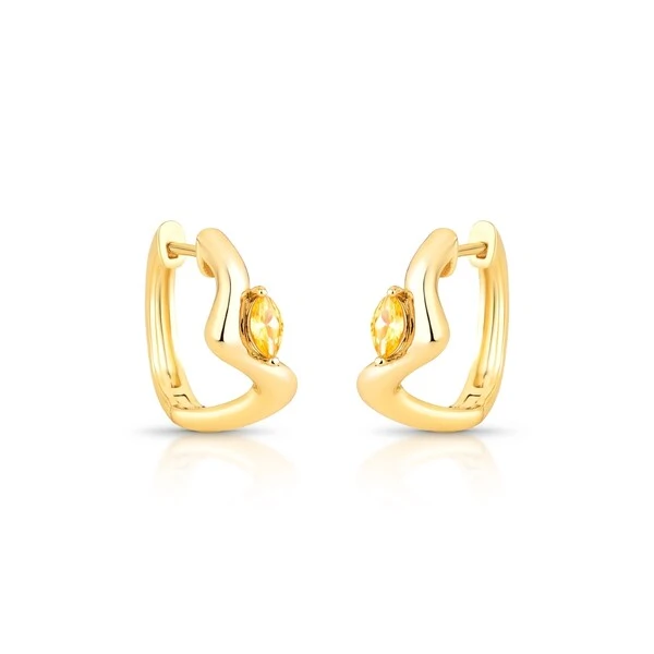 Argola Curva com Cristal Navete Amarelo | Liga Metálica Banho Ouro 18k | 1,9 cm × 2,2 cm