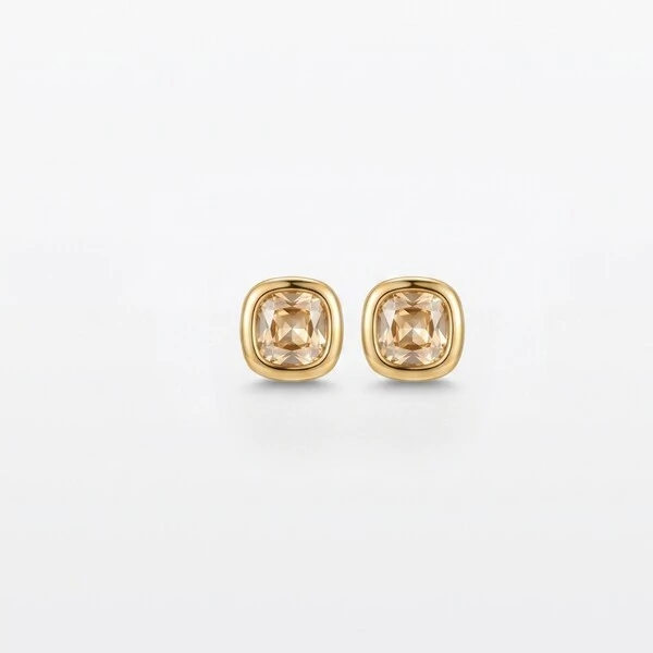 Brinco Quadrado Zircônia Champanhe | Banho de Ouro 18k | 7mm