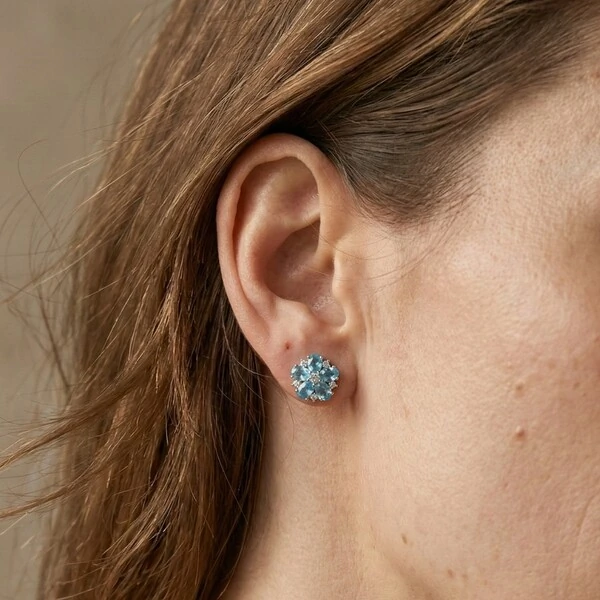 Brinco Flor Água Marinha Beth Prata 925