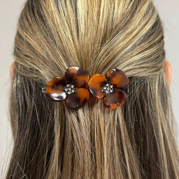 Clipe Trevo Duplo Tartaruga Escura Acetato