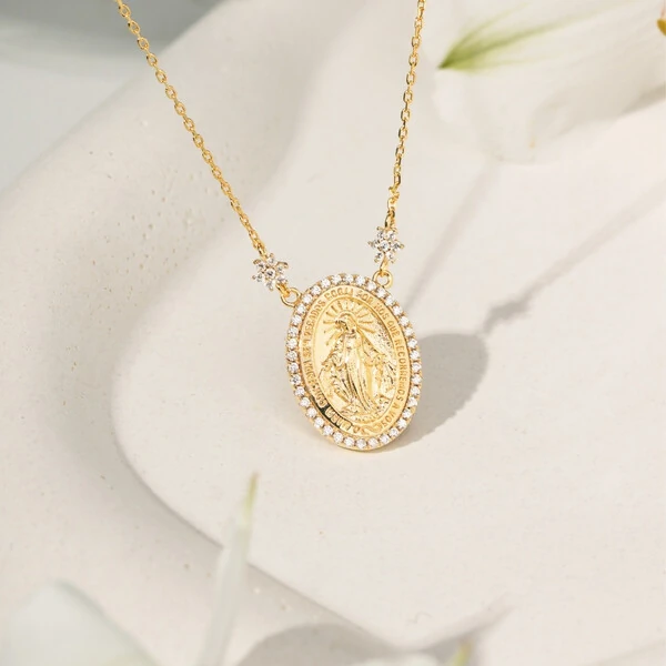 Colar Nossa Senhora das Graças P Prata Banho de Ouro 18 K