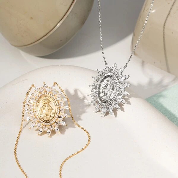 Colar Nossa Senhora das Graças Navetes Prata 925 com Banho de Ouro 18 K