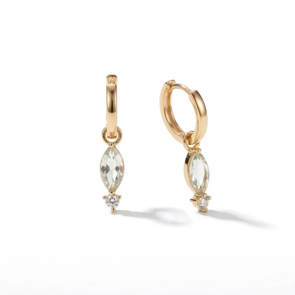Argola Ear Bling com Charm Navete Cristal Topázio Azul e Zircônia Branca | Liga Metálica Banho Ouro