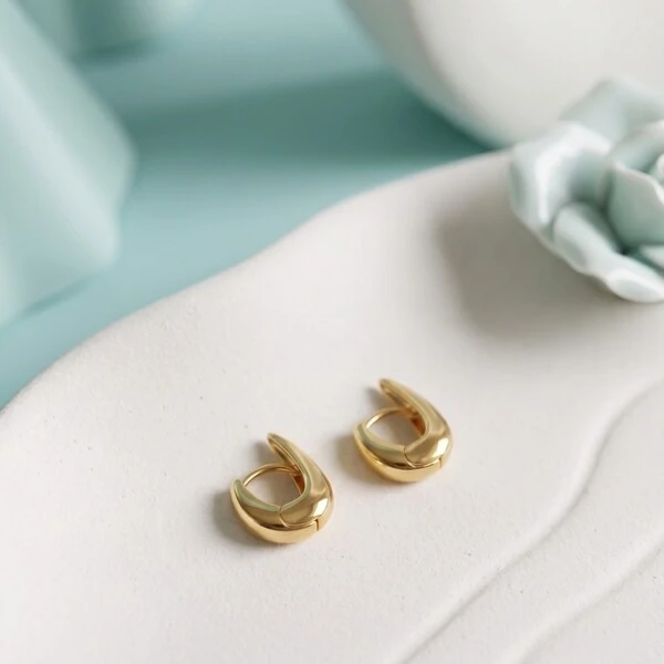 Brinco Argola Gota Lisa Abaulada | Fecho Anzol | Banho de Ouro 18k | 1,6x1,2cm