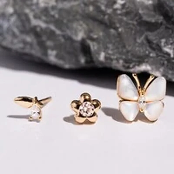 Trio de Brincos Nature Prata 925 com Banho de Ouro 18 K