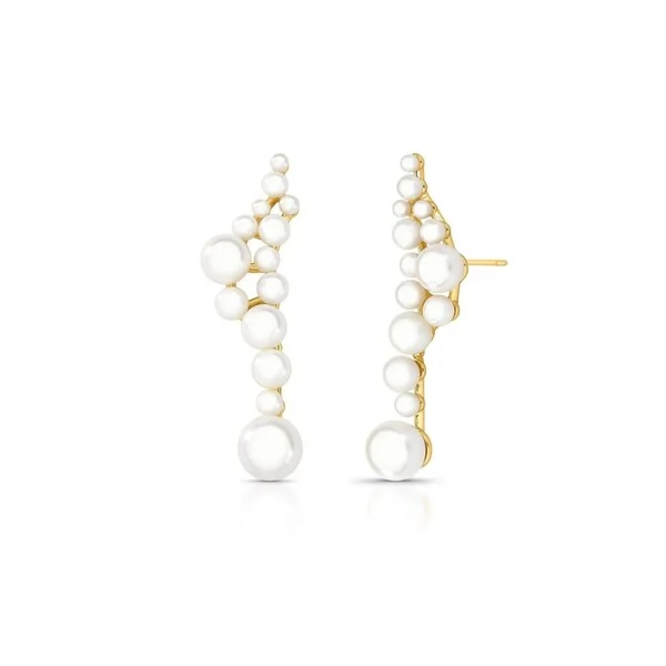 Brinco Ear Cuff Pérolas Shell em Pêndulo Banho de Ouro 18 K