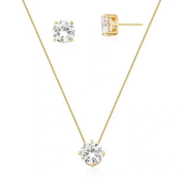 Conjunto Ponto de Luz 10 MM Duda Banho de Ouro 18 K