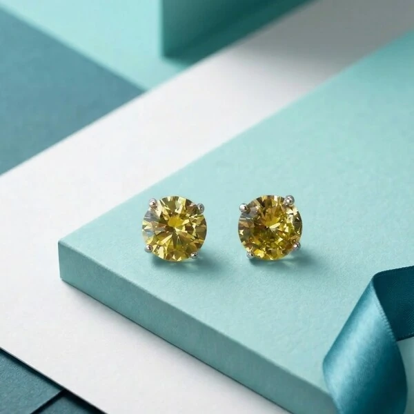 Brinco Solitário 8 MM Yellow Fancy Prata 925