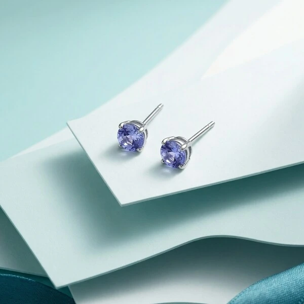 Brinco Ponto de Luz 6 MM Zircônia Tanzanita Prata 925