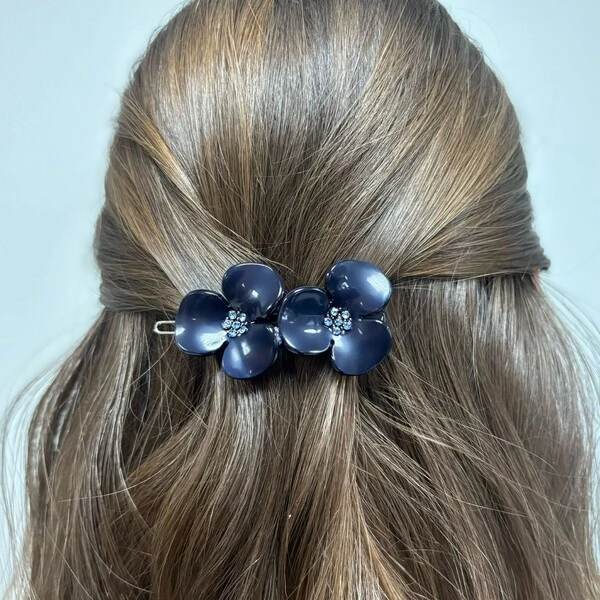 Clipe Trevo Duplo Azul Marinho Acetato