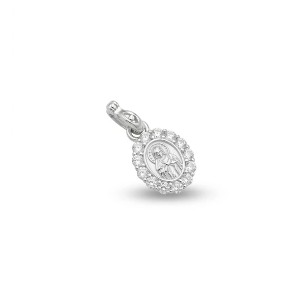 Pingente Sagrado Coração de Maria com Zircônias | Prata 925 com Ródio | 1 cm × 1,2 cm
