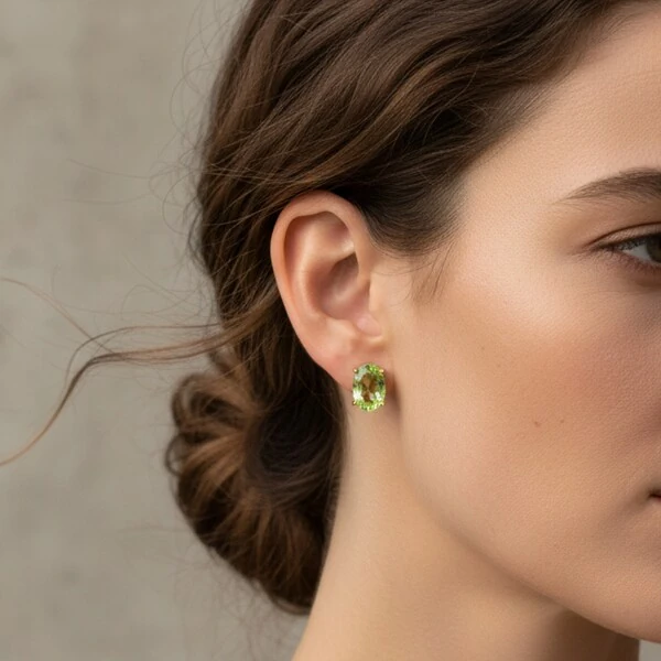 Brinco Oval Prasiolita Banho de Ouro 18 K