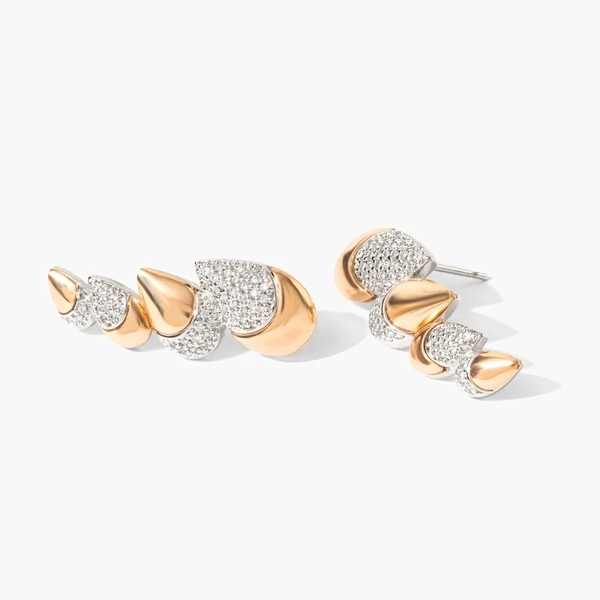 Brinco Ear Cuff Gotas Cravejadas e Lisas Mix Banho de Ouro 18 K